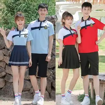 夏季运动装拼色短袖短裤百褶裙学院风初高中大学生校服班服套装