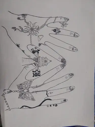 线描画,手的装饰