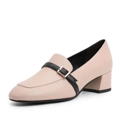 belle百丽女鞋乐福鞋2019春商场同款牛皮粗中跟35厘米复古休闲单鞋bz