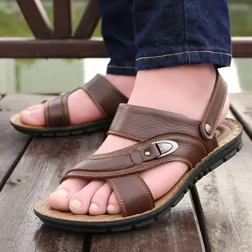 男士凉鞋男真皮沙滩鞋2019新款夏季潮流皮凉鞋拖鞋中老年爸爸男鞋
