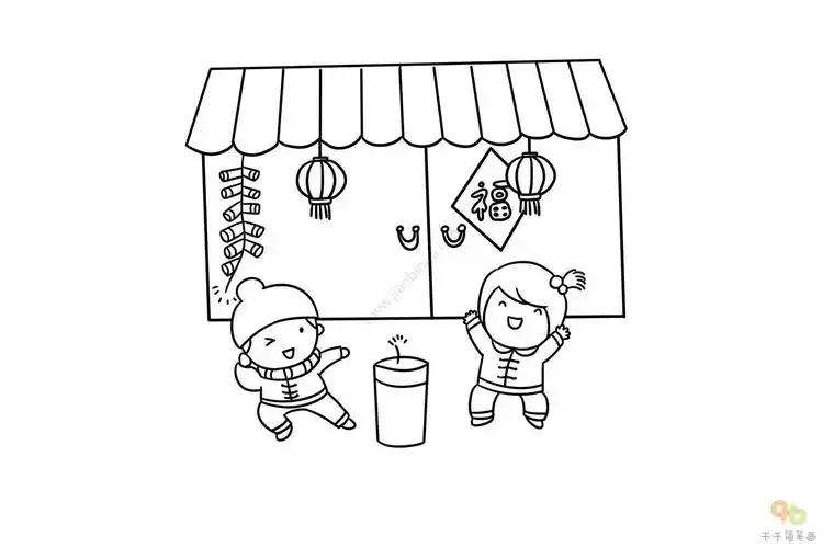 过大年响鞭炮春节简笔画