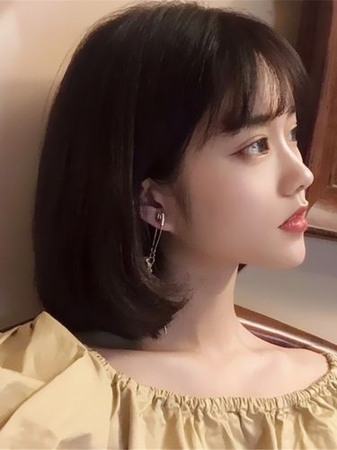 假发女短发bobo圆脸可爱短卷发空气刘海网红中长发全头套式波波头