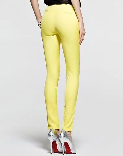 other mix荧光黄 弹力修身小脚九分休闲裤