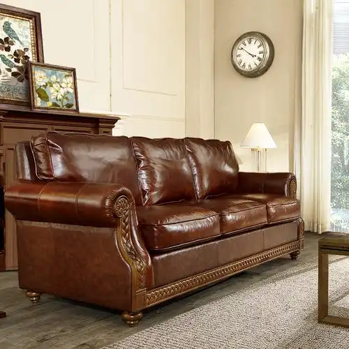 意舍美式皮沙发复古乡村真皮沙发组合客厅大小户型油蜡皮实木家具