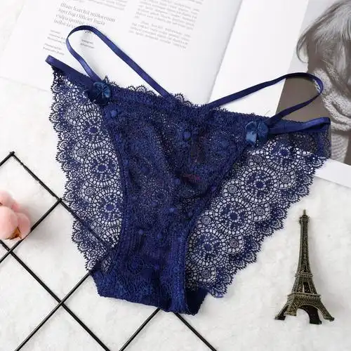 日系细带少女性感蕾丝女内裤镂空透明低腰纯棉档女士三角裤现货-报价