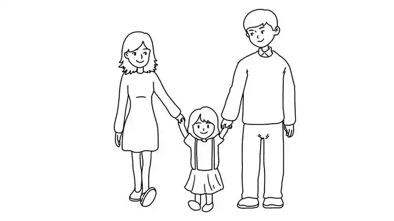 然后画爸爸和小孩手牵手.2.然后画出小孩和妈妈手牵手.1.