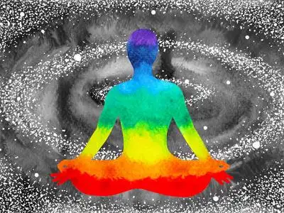 七色脉轮人体莲花式瑜伽,抽象世界,宇宙照片