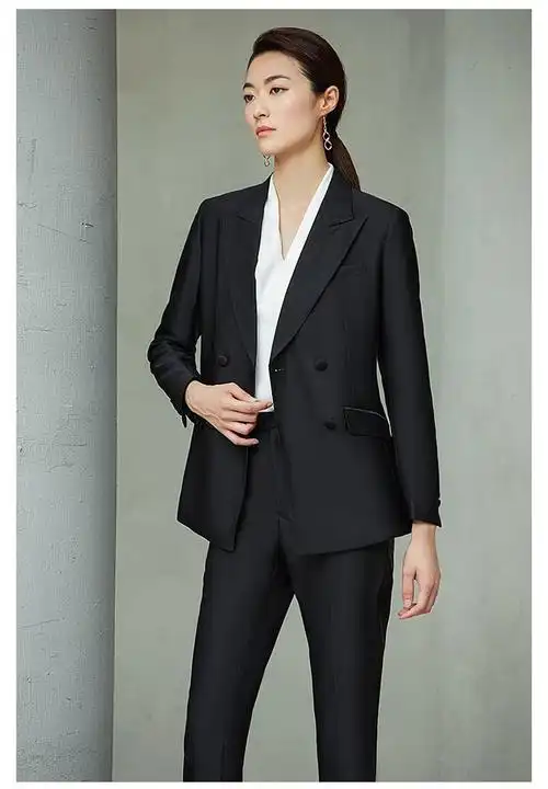 女款黑色双排扣职业西服