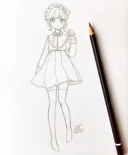 线条感十足的动漫人物素描超美少女