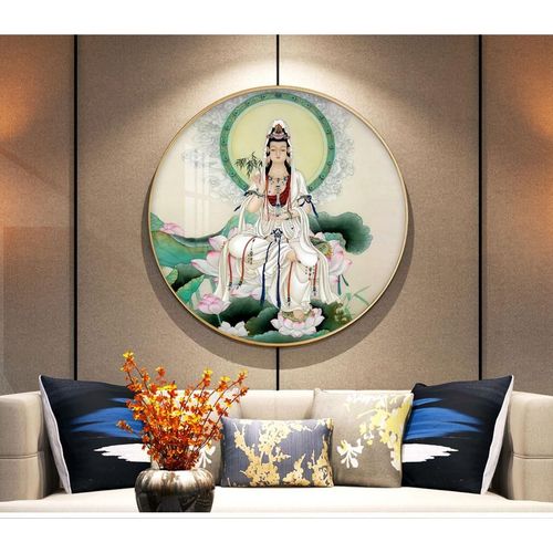 圆形观音菩萨佛教客厅装饰画餐厅字画入户玄关挂画中国风墙画壁画