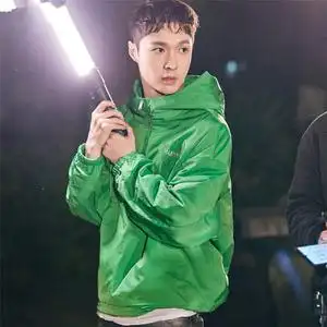 给你我的新名片张艺兴同款绿色连帽口袋半拉链卫衣长袖时尚男女潮