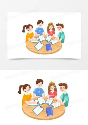 手绘卡通大学生小组讨论插画免抠元素6792手绘卡通学生对话场景插画免