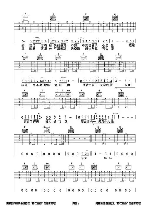 beyond海阔天空吉他谱c调超原版六线谱附演示