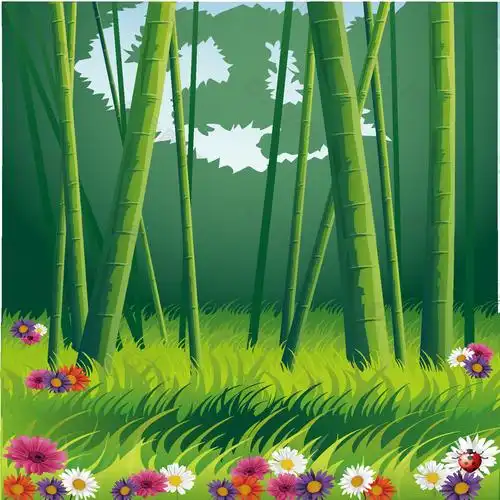 清新卡通竹林草地广告背景