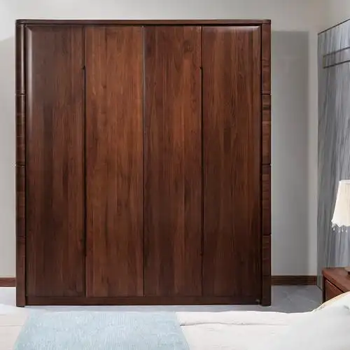 华日家居印象胡桃实木四门衣柜现代简约黑胡桃实木衣柜门店同款