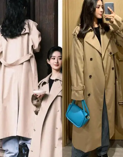风衣配什么裤子最好看?看明星街拍就知道:小脚裤和宽松裤差很大