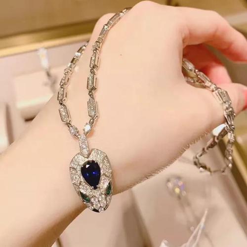 阿段正品代购2020新款bvlgari宝格丽白金全钻蛇头项链