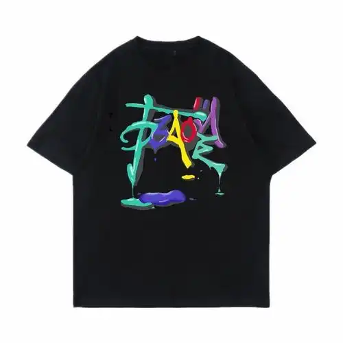 张极同款衣服美式潮牌彩色字母涂鸦印花短袖t恤男女宽松情侣半袖 - 17