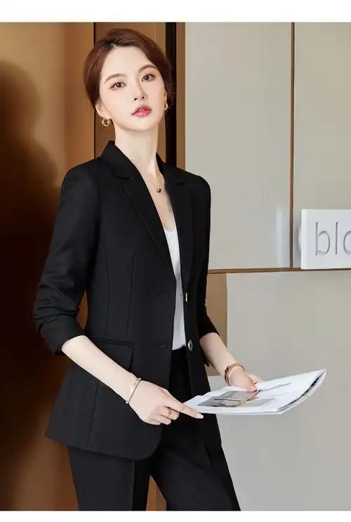 大学生矮小个子女生面试正装套装秋冬新款职业装女装修身长袖西服小