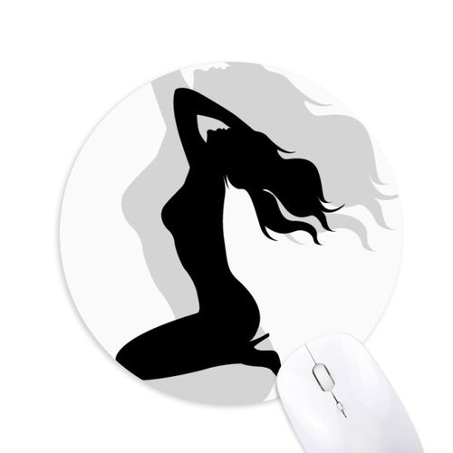 美丽长发女人下跪圆形游戏办公防滑橡胶鼠标垫礼物