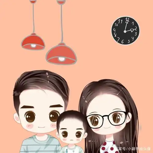 充满仪式感的全家福,一家三口,四口手绘头像