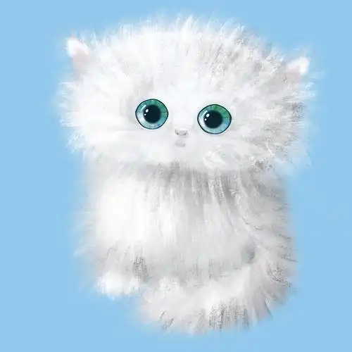 手绘水彩白色波斯小猫坐.可爱的卡通毛茸茸的英国猫.图片