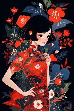 国潮演出旗袍图片女生