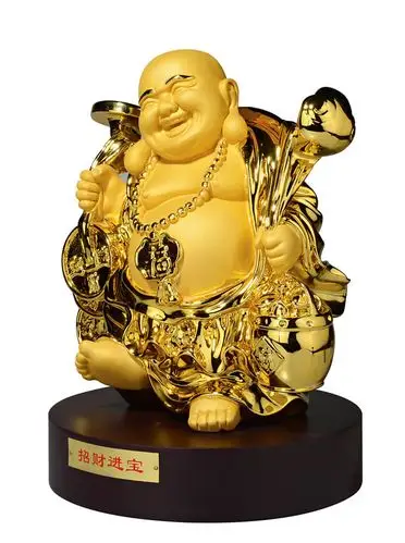 绒纱金招财进宝弥勒佛摆件 家居风水摆设【狼人工艺】