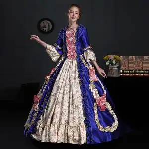 欧洲贵族宫廷礼服蓝色花车巡游演出服聚会写真蓬蓬裙中世纪女礼服