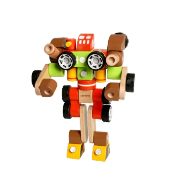 木玩世家拼组装机器人积木质制环保diy拼插玩具婴儿童宝宝早教创意男