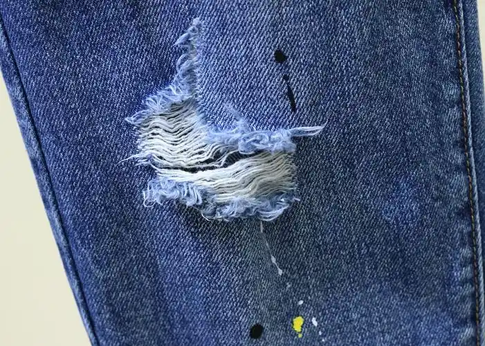 dfby2019深色破洞补丁贴布宽松牛仔裤九分裤女显瘦百搭乞丐裤萝卜裤