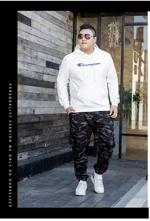 码宽松休闲男士运动服套装 加绒灰色上衣 迷彩裤 4xl(适合170斤-190斤