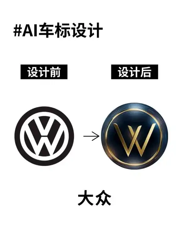 左滑看ai重新设计大众的车标.大众汽车的德文volkswag - 抖音