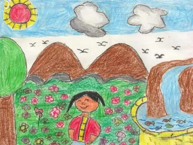 郊外风景儿童画一年级作品