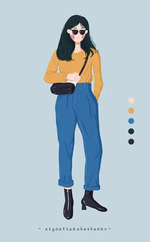 时尚穿搭女生系列插画练习清新