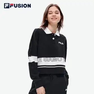 filafusion斐乐潮牌女子长袖polo2022夏运动半衫翻领薄款上衣女深黑