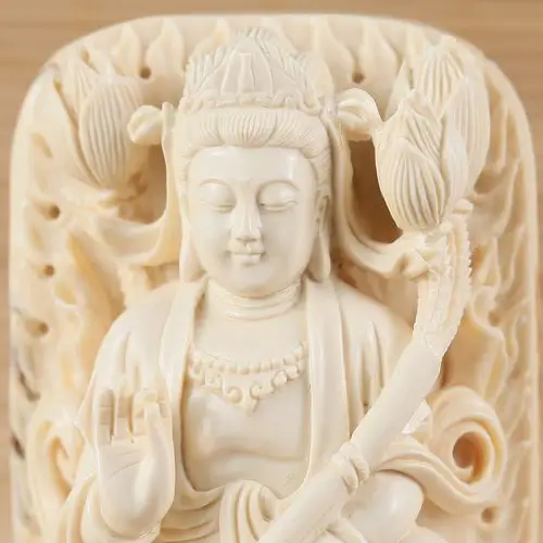 国家高级雕艺大师雷金强 猛犸象牙摆件 观音 和平寺大雄宝殿加持