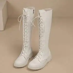 女童马丁靴子2022秋冬新款高筒儿童长筒白色长靴加绒冬季洋气女孩