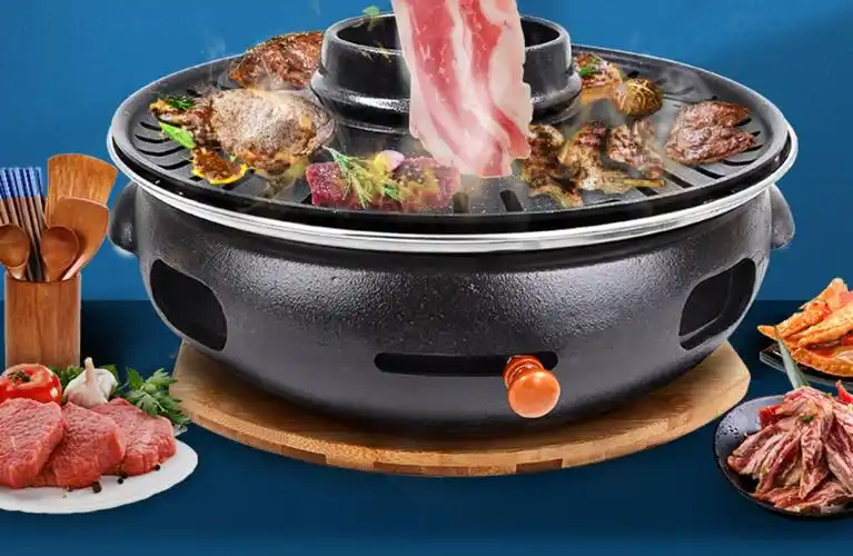 韩国烤肉炉商用铸铁家用烧烤圆形桌面上排烟木炭烤肉锅日式碳烤炉一体