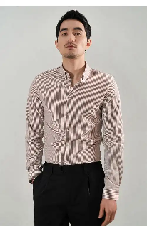 啄木鸟(tucano)2021早春新款细条纹衬衫男长袖修身帅气职业西服内搭