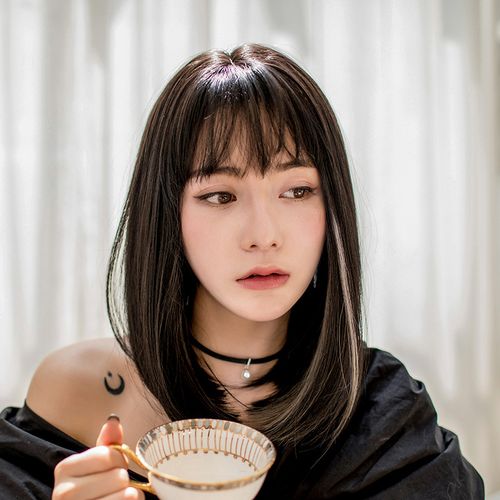 假发女中长发韩式长直发型伪娘圆脸网红自然修脸全头套锁骨发短发