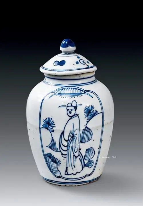 【明代 青花人物高仕图盖罐】拍卖品_图片_价格_鉴赏_明代青花瓷器