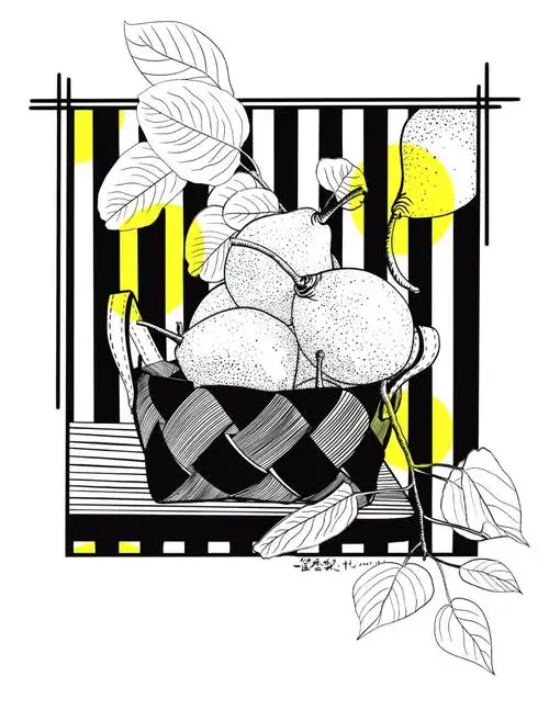 黑白装饰画水果写生香梨素材分享