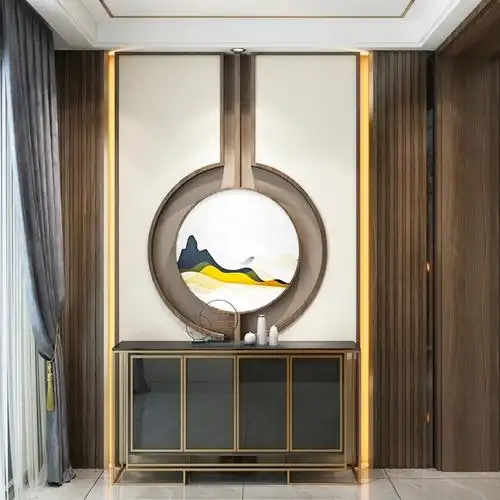 新中式入户门客厅楼梯别墅玄关不锈钢屏风隔