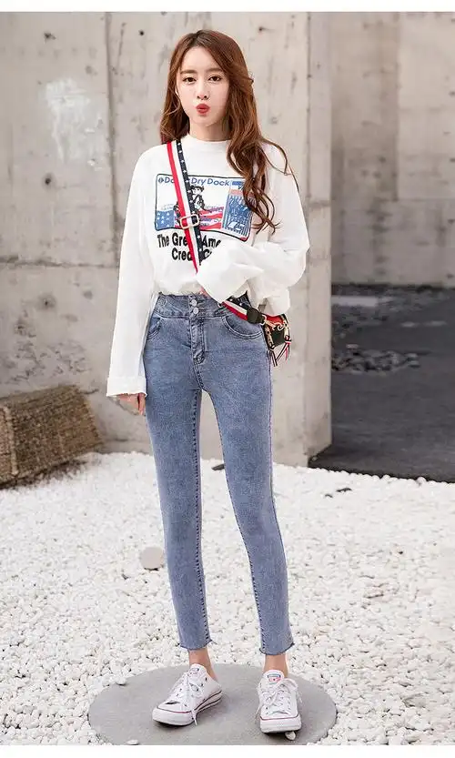 高腰牛仔裤女春秋装2020年新款显瘦显高紧身女装九分春秋小脚裤子潮