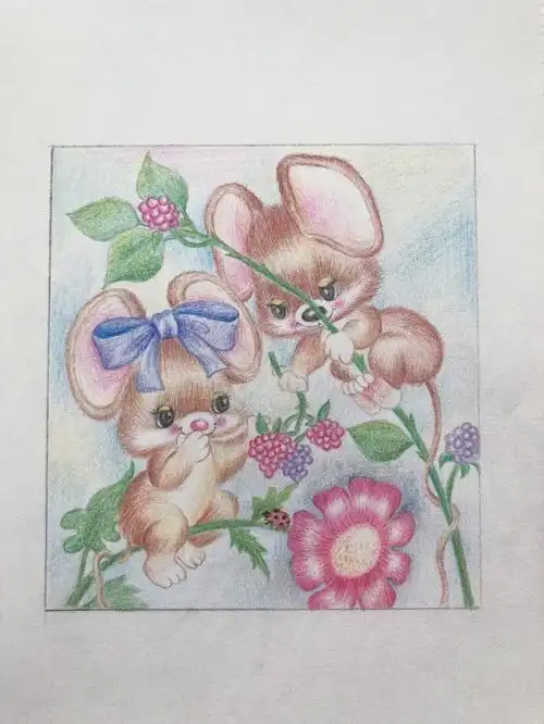 手帐本彩铅画每日一画两只小可爱