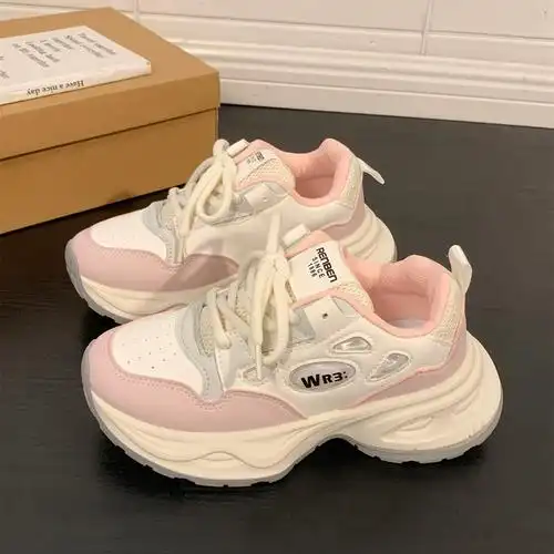 人本粉色老爹鞋女款秋季2023新款女厚底轻便炸街运动鞋增高跑步鞋