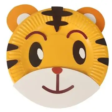 纸盘子手工制作材料包幼儿园diy彩色贴画创意粘贴玩具 ef25466(老虎)