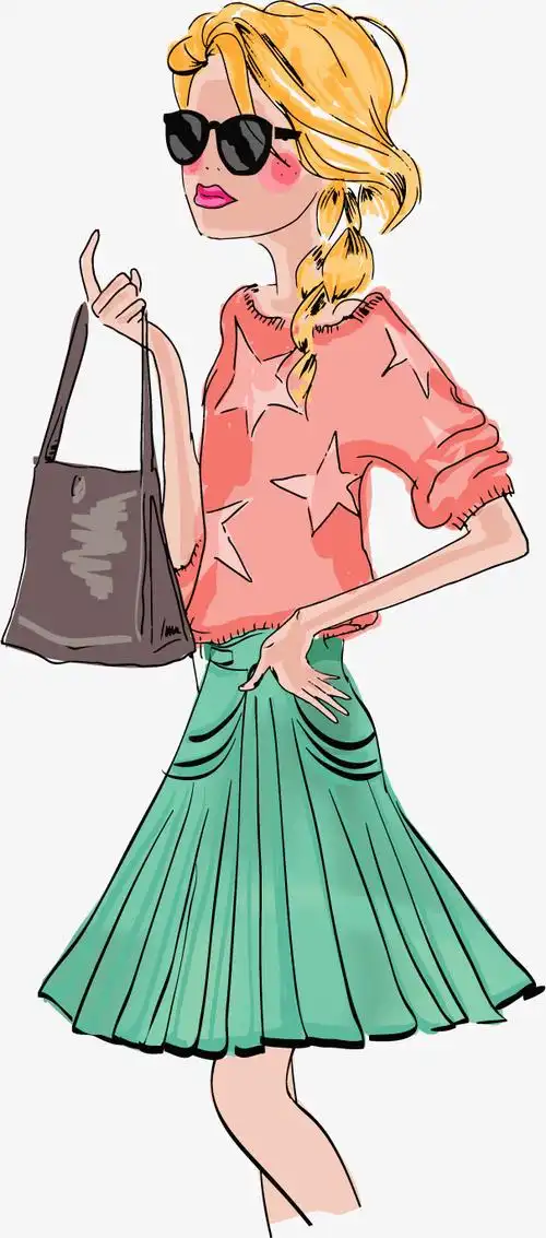 关键词 : 矢量,手绘,拎包女孩,时尚