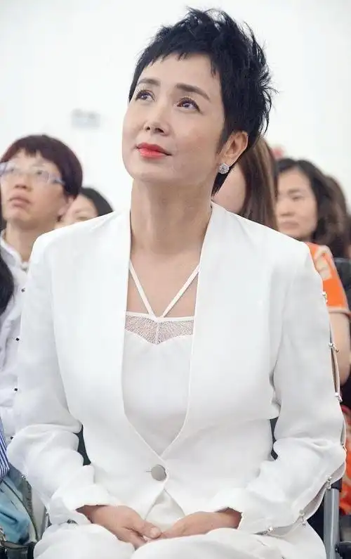 蒋雯丽真老了不少,看面容有55岁的样子了,但穿衣还挺干练的|西装|裤装
